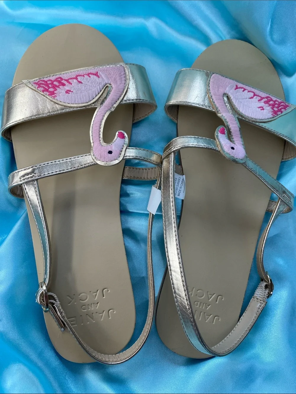 Janie and Jack Metallic Gold Sandals with Pink Flamingos